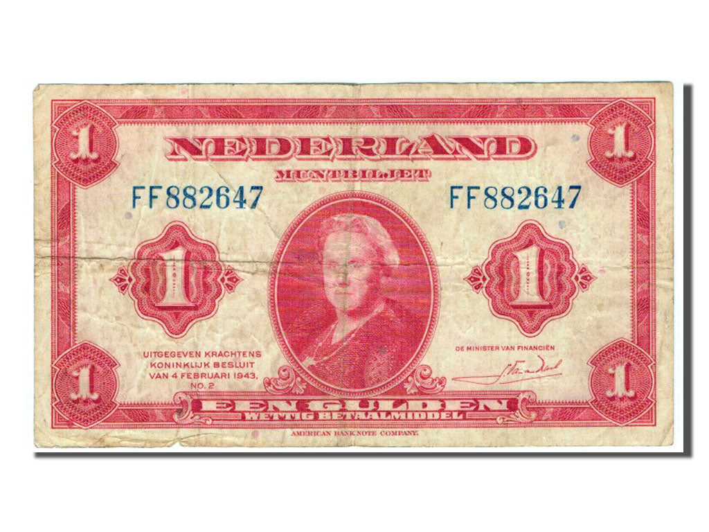 Netherlands, 1 Gulden, 1943, KM #64a, VF(20-25), FF