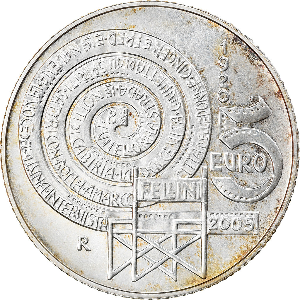 Italy, 5 Euro, Federico Fellini, 2005, Rome, MS(65-70), Silver, KM:255