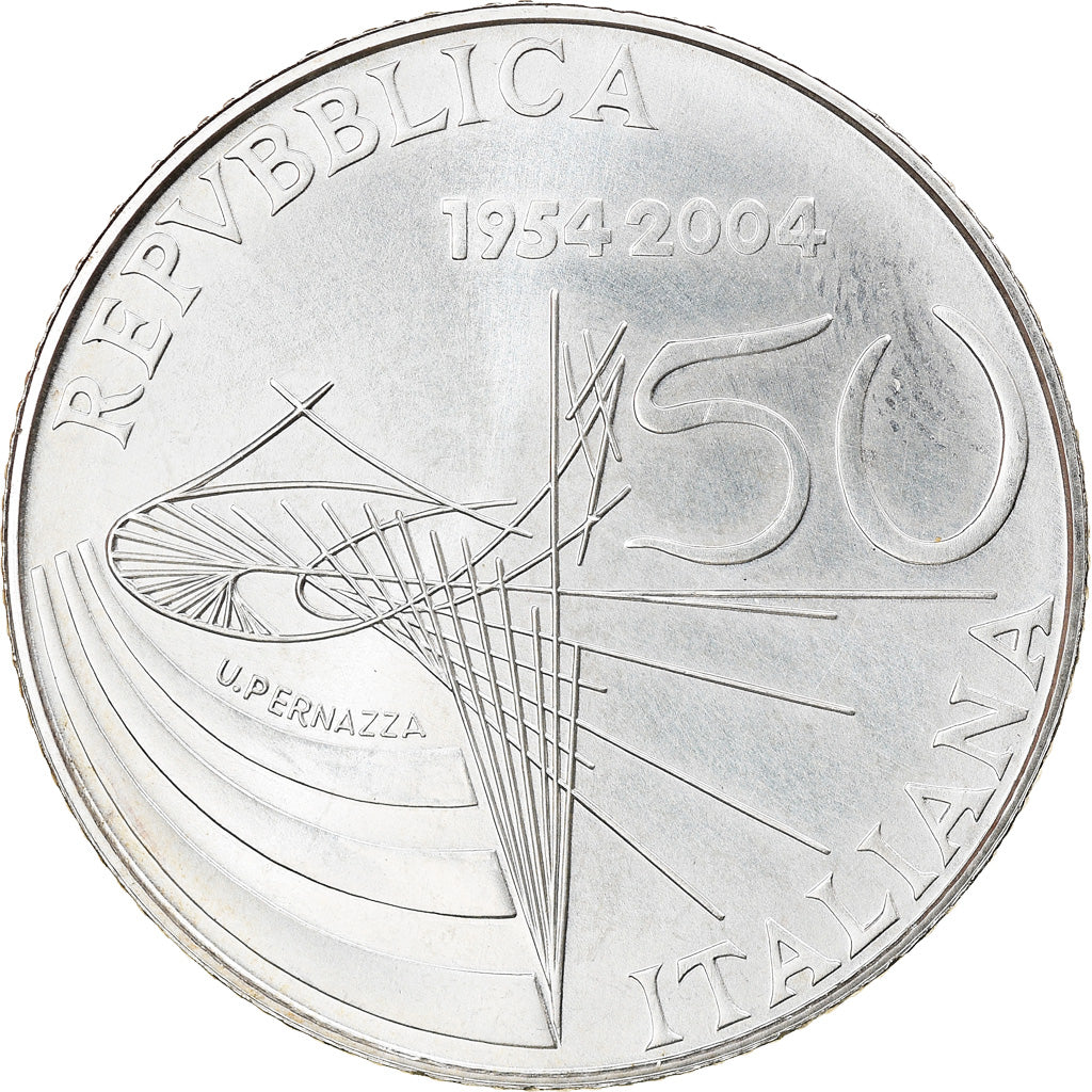 Italy, 5 Euro, 50 ans de la télévision, 2004, Rome, MS(63), Silver, KM:254
