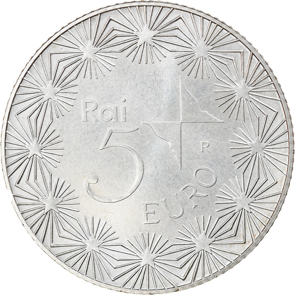 Italy, 5 Euro, 50 ans de la télévision, 2004, Rome, MS(63), Silver, KM:254