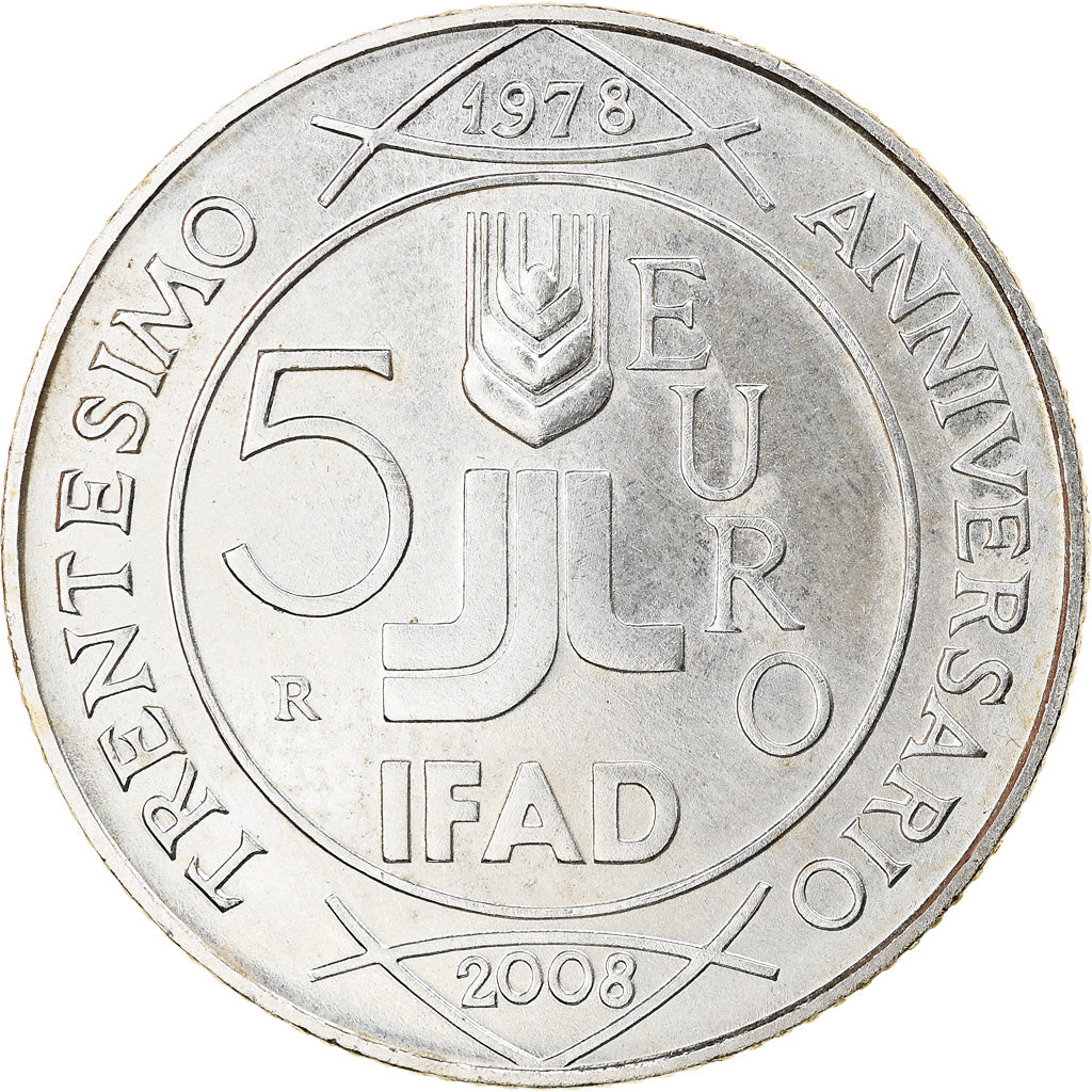Italy, 5 Euro, 2008, Rome, MS(65-70), Silver, KM:281