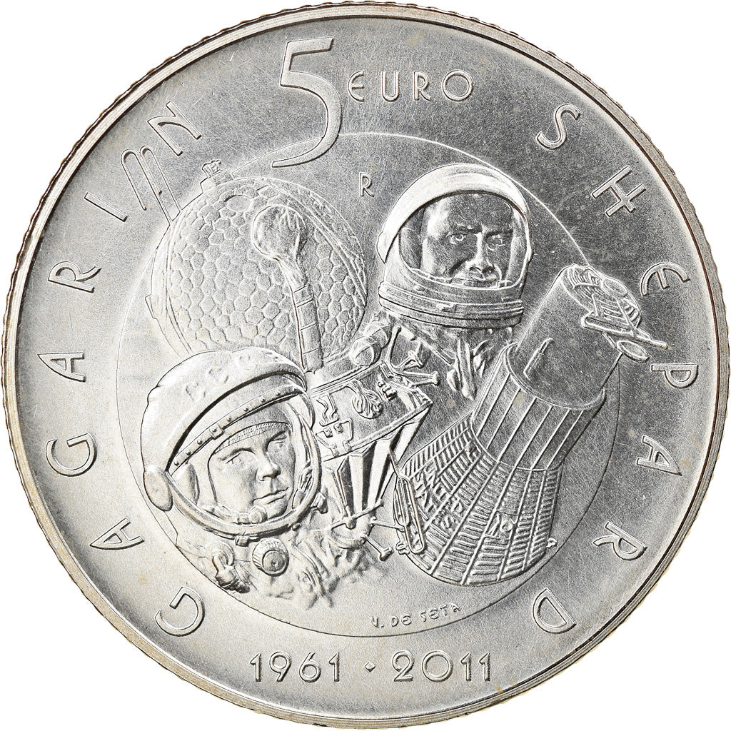 San Marino, 5 Euro, Premier homme dans l'espace, 2011, Rome, FDC, Plata, KM:502