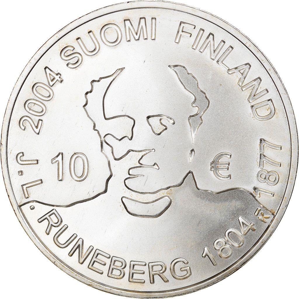 Finlandia, 10 Euro, J. L. Runeberg, 2004, FDC, Argento, KM:115