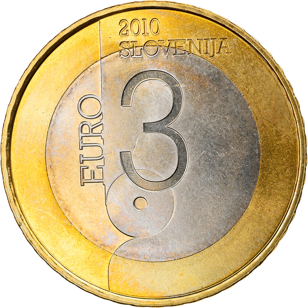 Słowenia, 3 Euro, 2010, MS(63), Bimetaliczny, KM:95