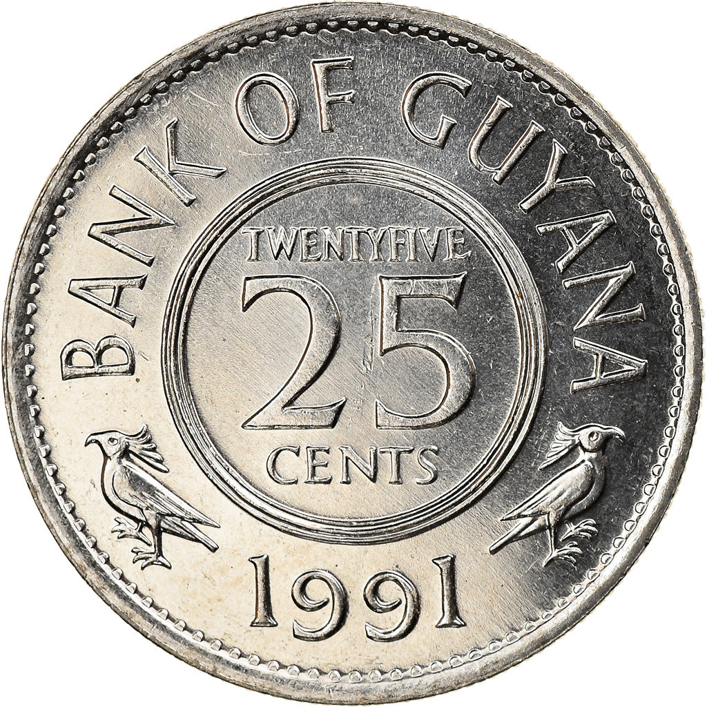 Coin, Guyana, 25 Cents, 1991, MS(65-70), Copper-nickel, KM:34
