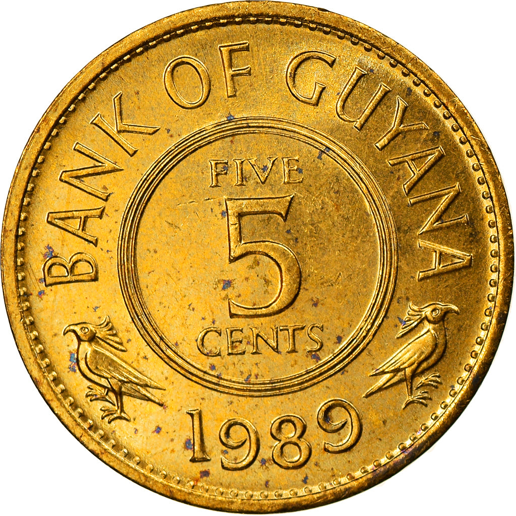 Coin, Guyana, 5 Cents, 1989, MS(63), Nickel-brass, KM:32