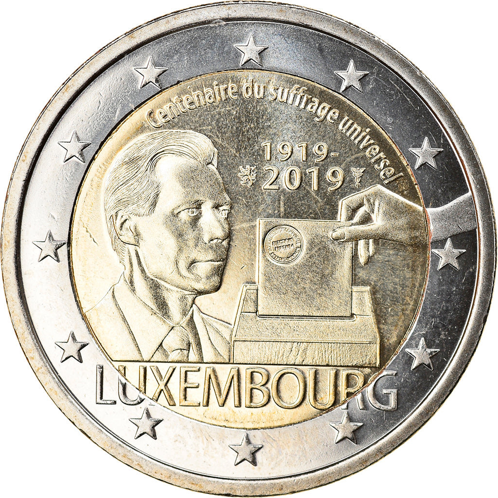 Luxemburgo, 2 Euro, 100 ans du suffrage Universel, 2019, MS(63), Bimetálico