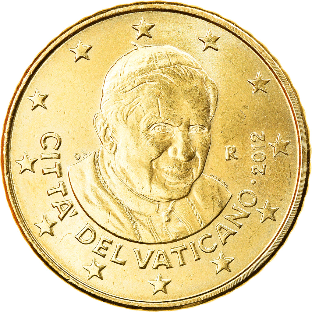 VATICAN CITY, 50 Euro Cent, 2012, Rome, Colourized, MS(63), Brass, KM:387