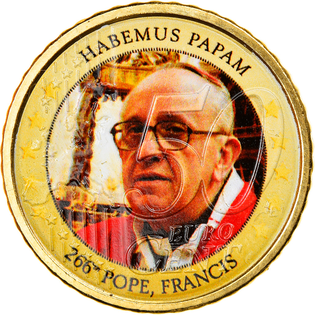 VATICAN CITY, 50 Euro Cent, 2012, Rome, Colourized, MS(63), Brass, KM:387