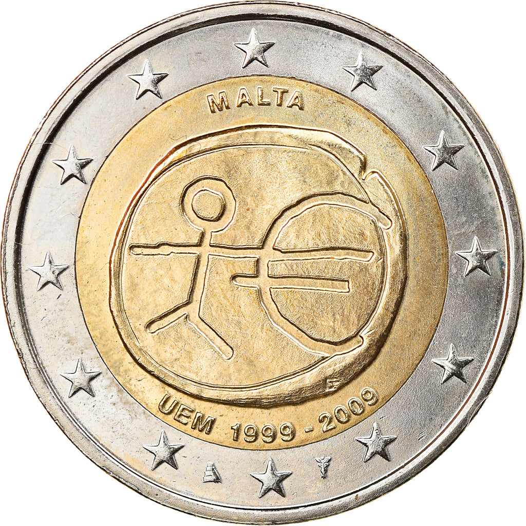 Malta, 2 Euro, E.M.U., 10th Anniversary, 2009, Paris, MS(63), Bi-Metallic