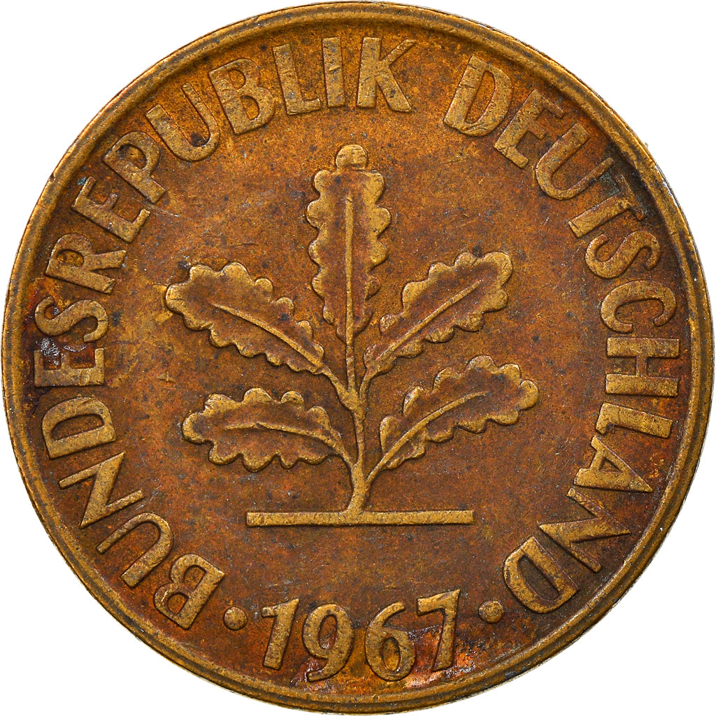 Coin, GERMANY - FEDERAL REPUBLIC, 10 Pfennig, 1967, Munich, EF(40-45), Brass