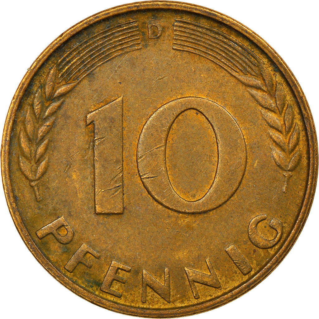 Coin, GERMANY - FEDERAL REPUBLIC, 10 Pfennig, 1967, Munich, EF(40-45), Brass