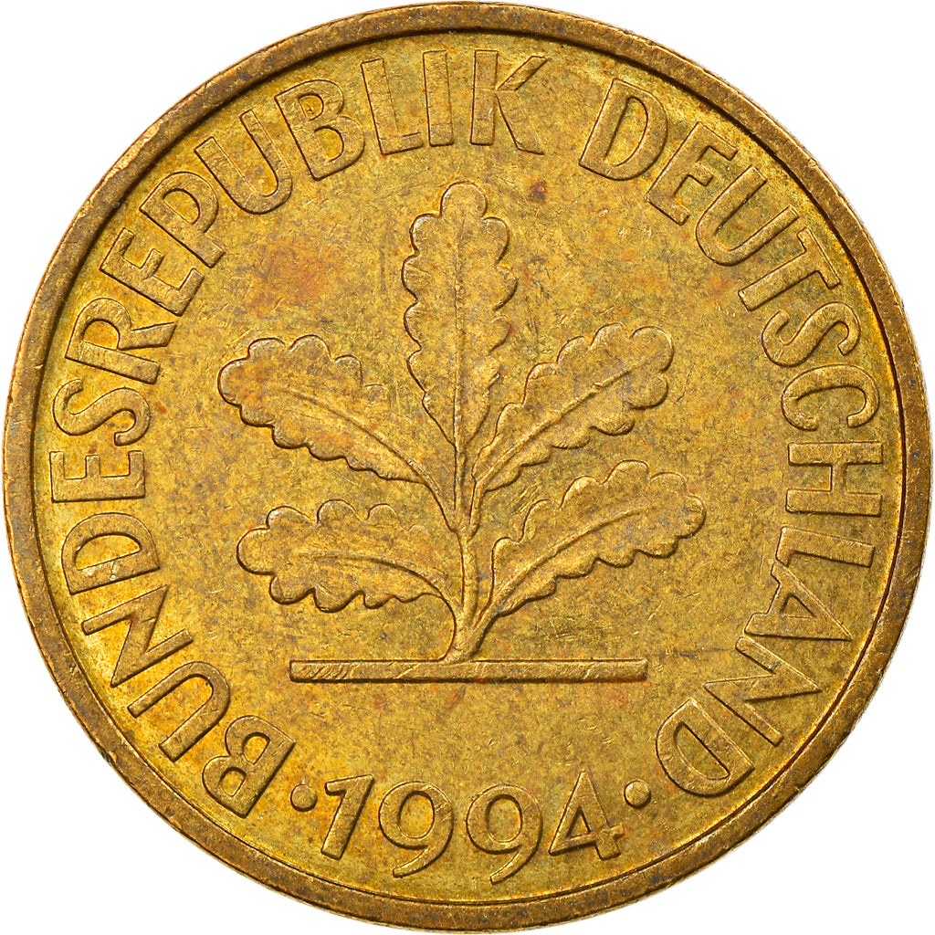 Coin, GERMANY - FEDERAL REPUBLIC, 10 Pfennig, 1994, Stuttgart, EF(40-45), Brass