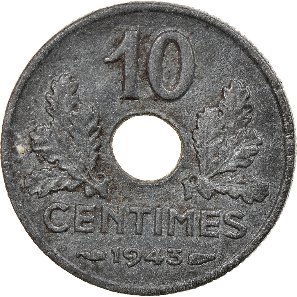 Munten, Frankrijk, État français, 10 Centimes, 1943, ZF+, Zinc, KM:903
