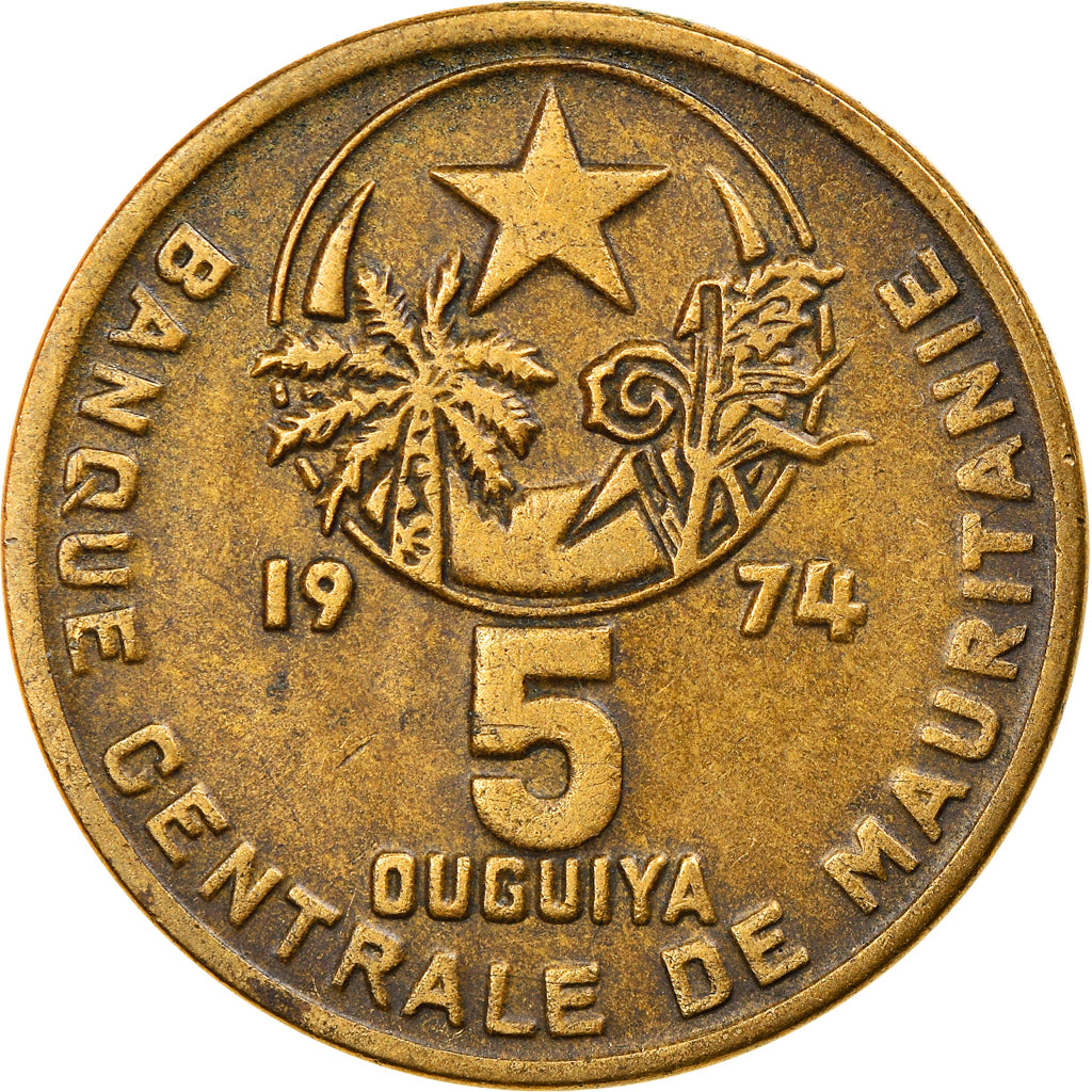 Monnaie, Mauritanie, 5 Ouguiya, 1974/AH1394, TTB, Aluminum-Bronze, KM:3