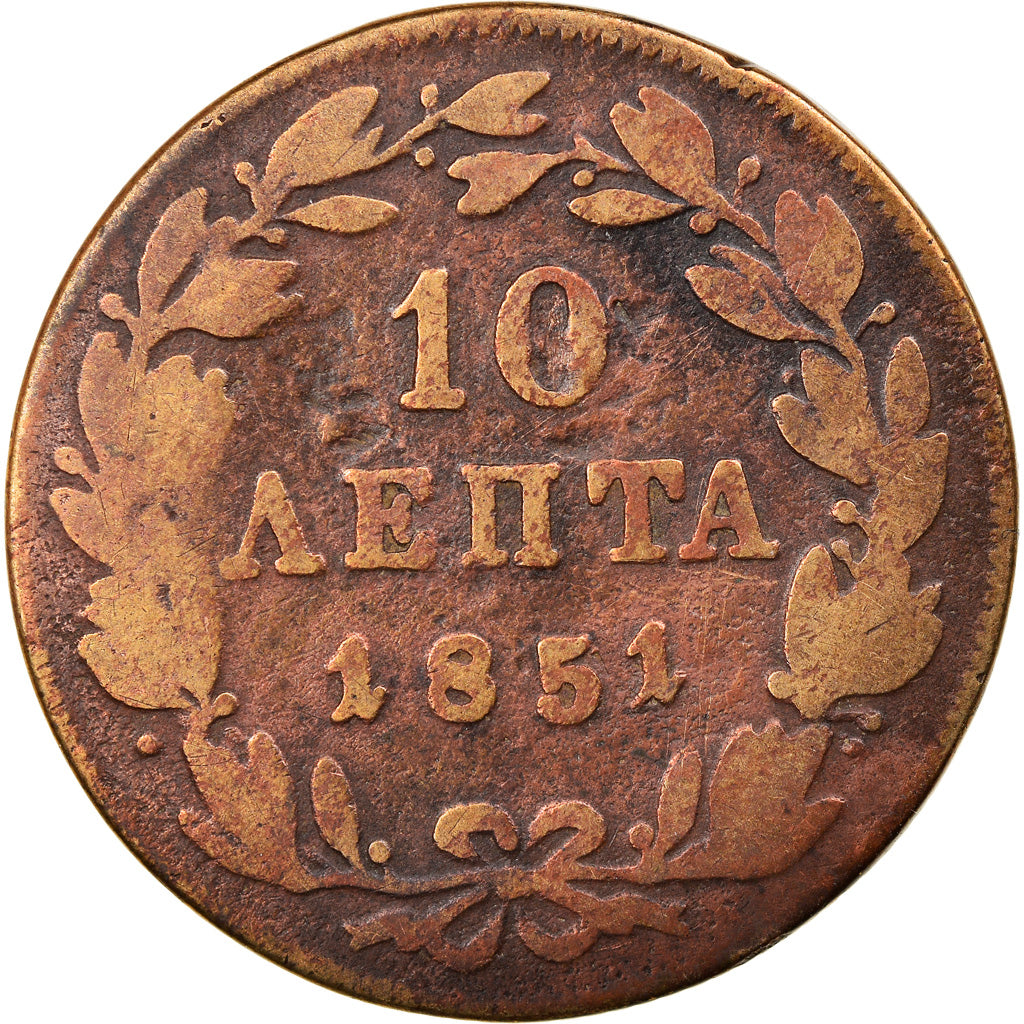 Münze, Griechenland, Othon, 10 Lepta, 1851, Athens, S+, Kupfer, KM:29