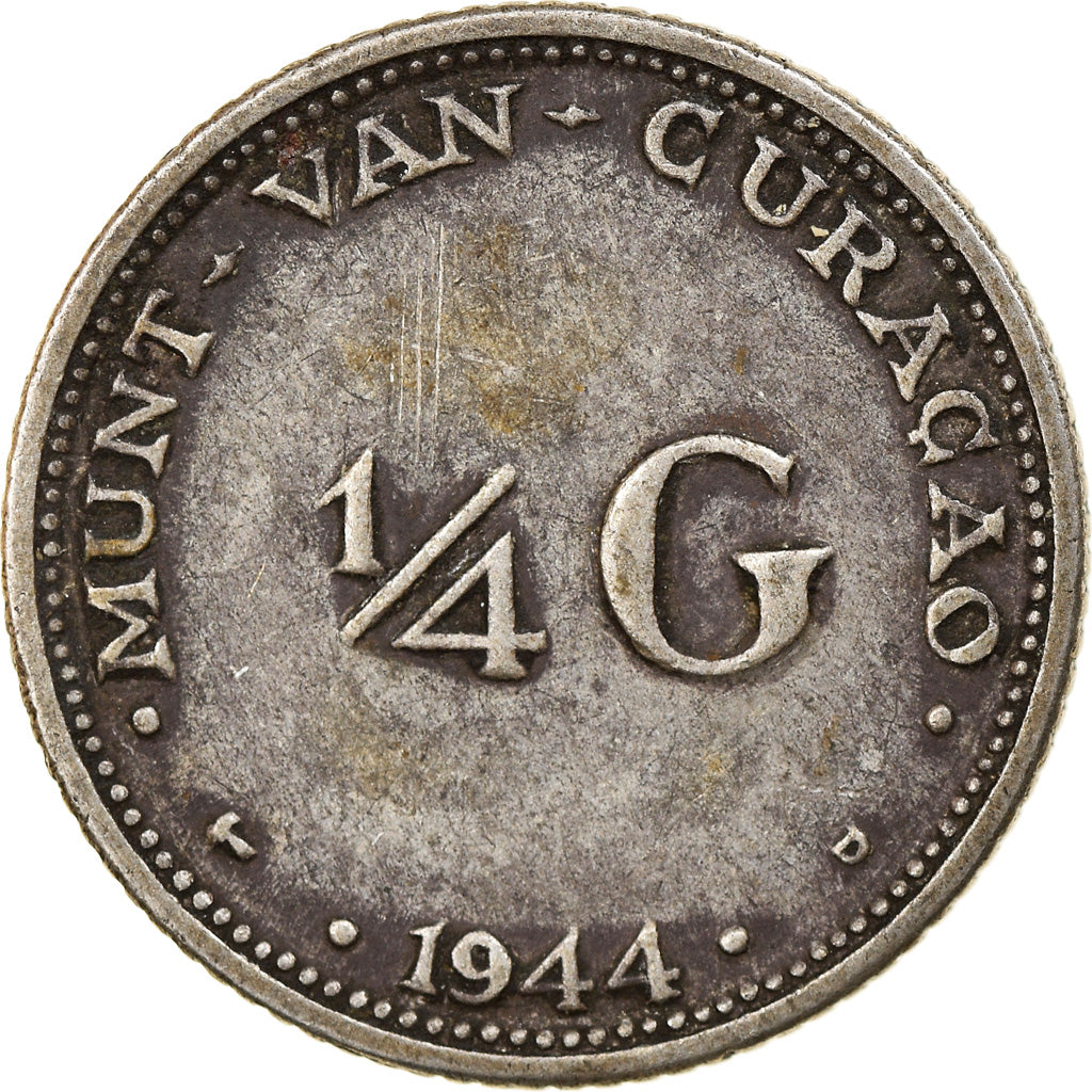 Coin, Curacao, 1/4 Gulden, 1944, Denver, USA, EF(40-45), Silver, KM:44