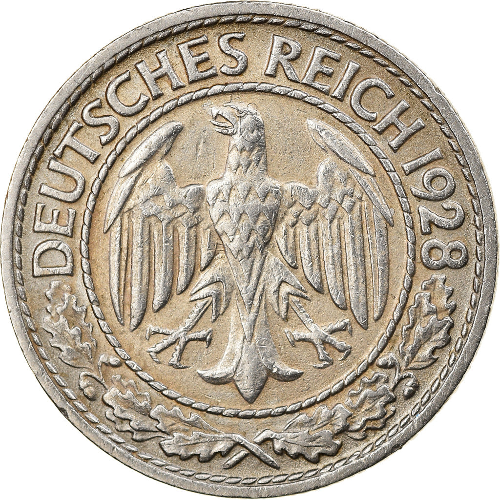 Moneta, NIEMCY, REP. WEIMARSKA, 50 Reichspfennig, 1928, Munich, EF(40-45)