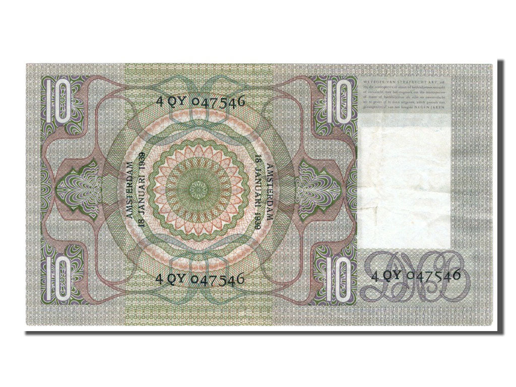 Netherlands, 10 Gulden, 1939, KM #49, AU(50-53), 4QY