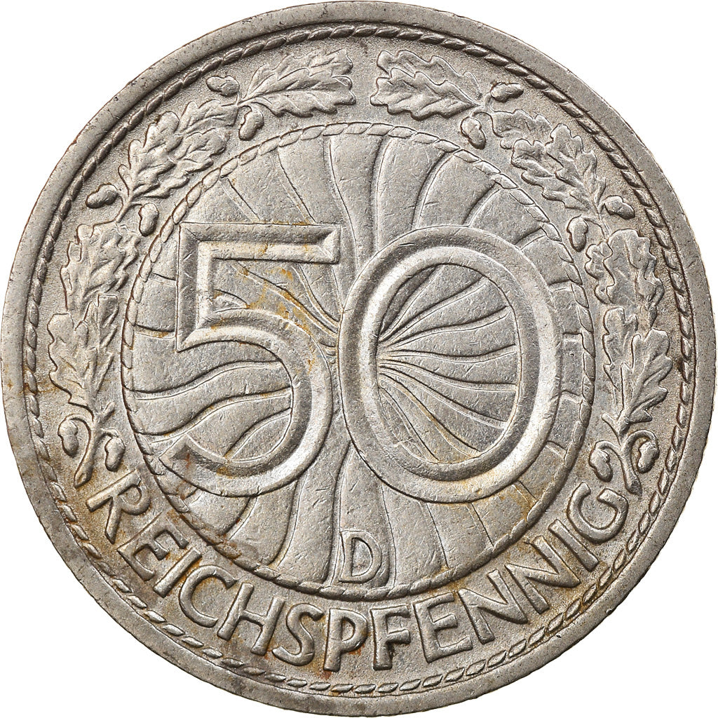 Coin, GERMANY, WEIMAR REPUBLIC, 50 Reichspfennig, 1929, Munich, EF(40-45)