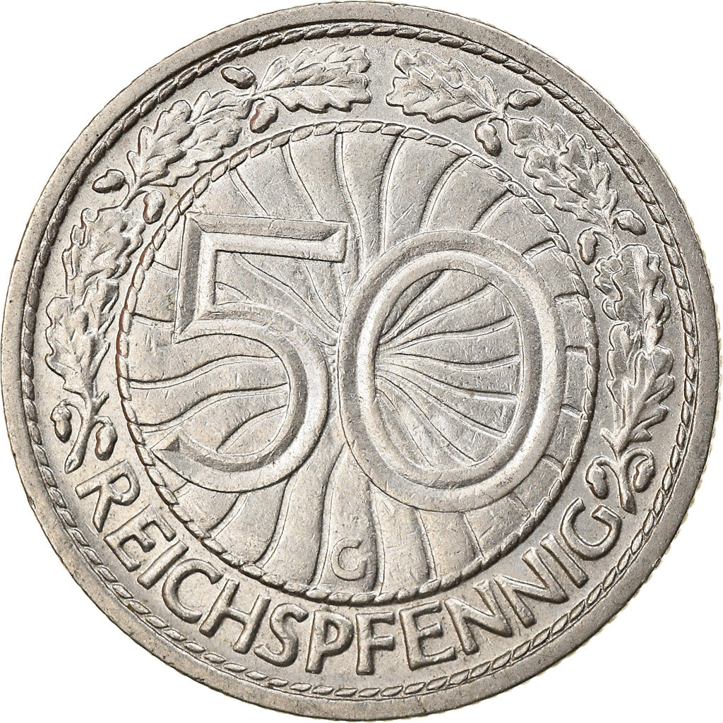 Coin, GERMANY, WEIMAR REPUBLIC, 50 Reichspfennig, 1928, Karlsruhe, AU(50-53)