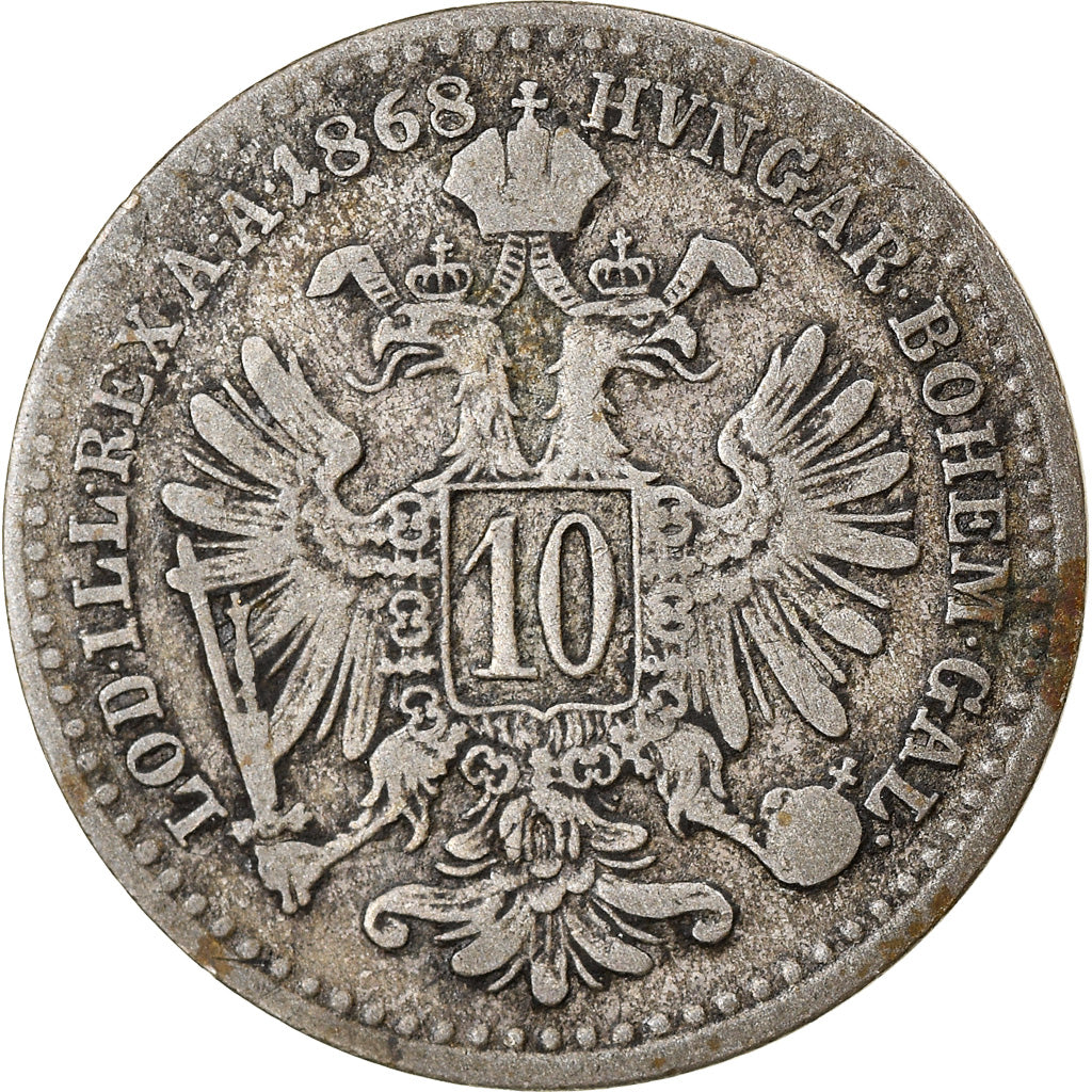 Coin, Austria, Franz Joseph I, 10 Kreuzer, 1868, VF(30-35), Silver, KM:2206