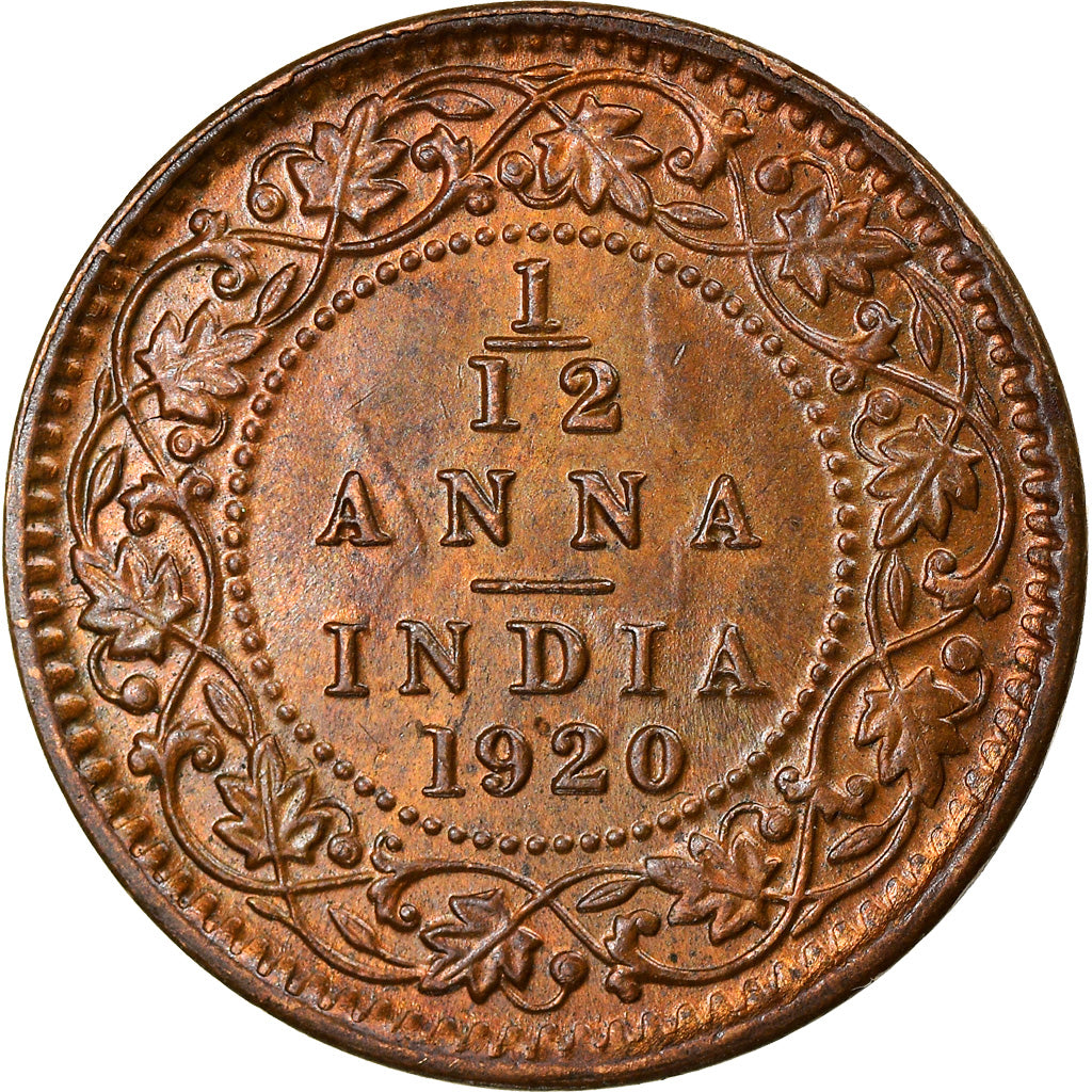 Moneda, INDIA BRITÁNICA, George V, 1/12 Anna, 1 Pie, 1920, MBC, Bronce, KM:509