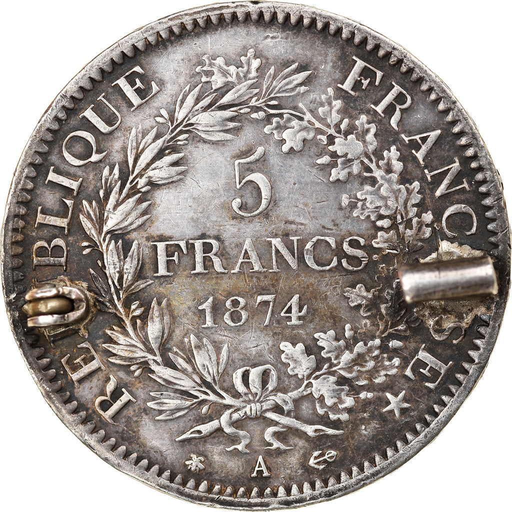 Moneta, Francia, Hercule, 5 Francs, 1874, Paris, MB+, Argento, KM:820.1