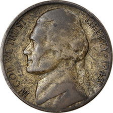 Moneda, Estados Unidos, Jefferson Nickel, 5 Cents, 1943, U.S. Mint, San