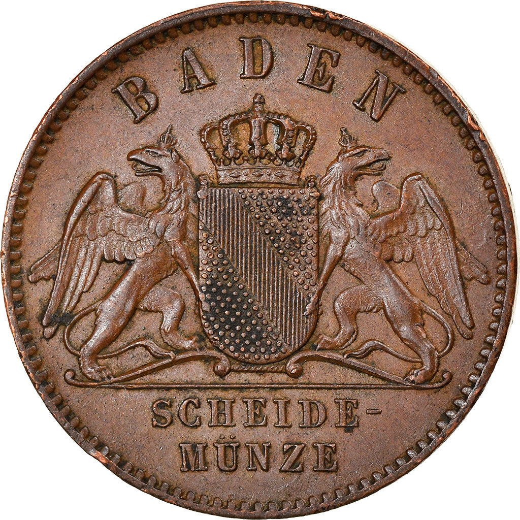 Coin, German States, BADEN, Friedrich I, Kreuzer, 1866, AU(55-58), Copper