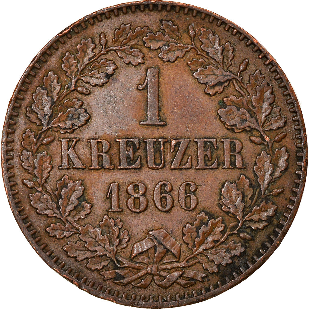 Coin, German States, BADEN, Friedrich I, Kreuzer, 1866, AU(55-58), Copper