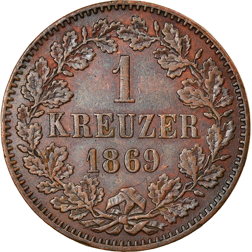 Coin, German States, BADEN, Friedrich I, Kreuzer, 1869, AU(55-58), Copper