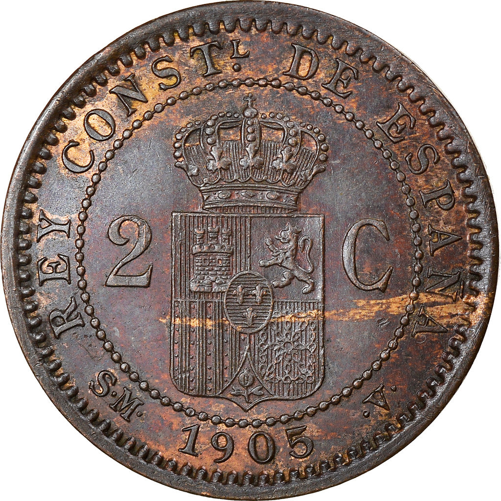 Moneda, España, Alfonso XIII, 2 Centimos, 1905, Madrid, EBC, Cobre, KM:722