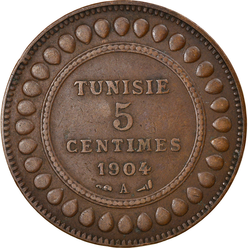 Coin, Tunisia, Muhammad al-Hadi Bey, 5 Centimes, 1904, Paris, EF(40-45), Bronze