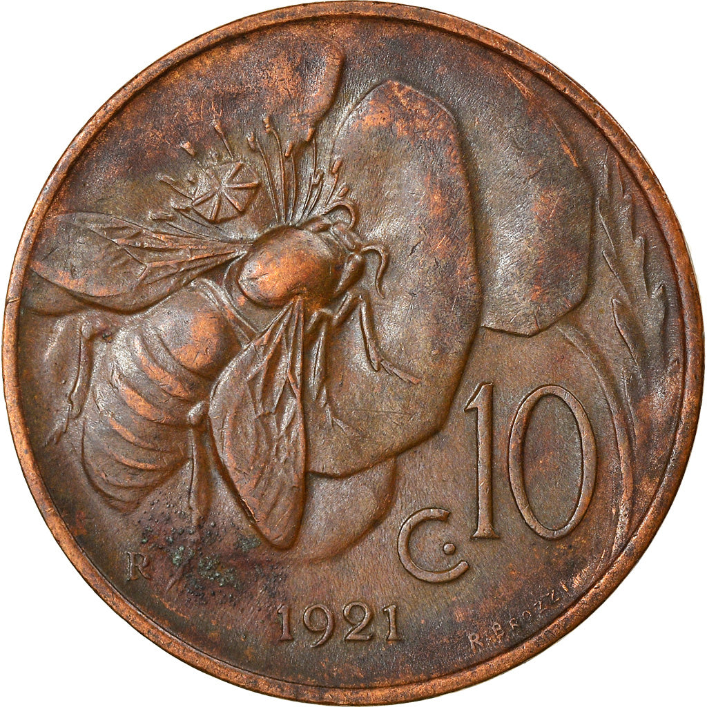 Coin, Italy, Vittorio Emanuele III, 10 Centesimi, 1921, Rome, AU(50-53), Bronze