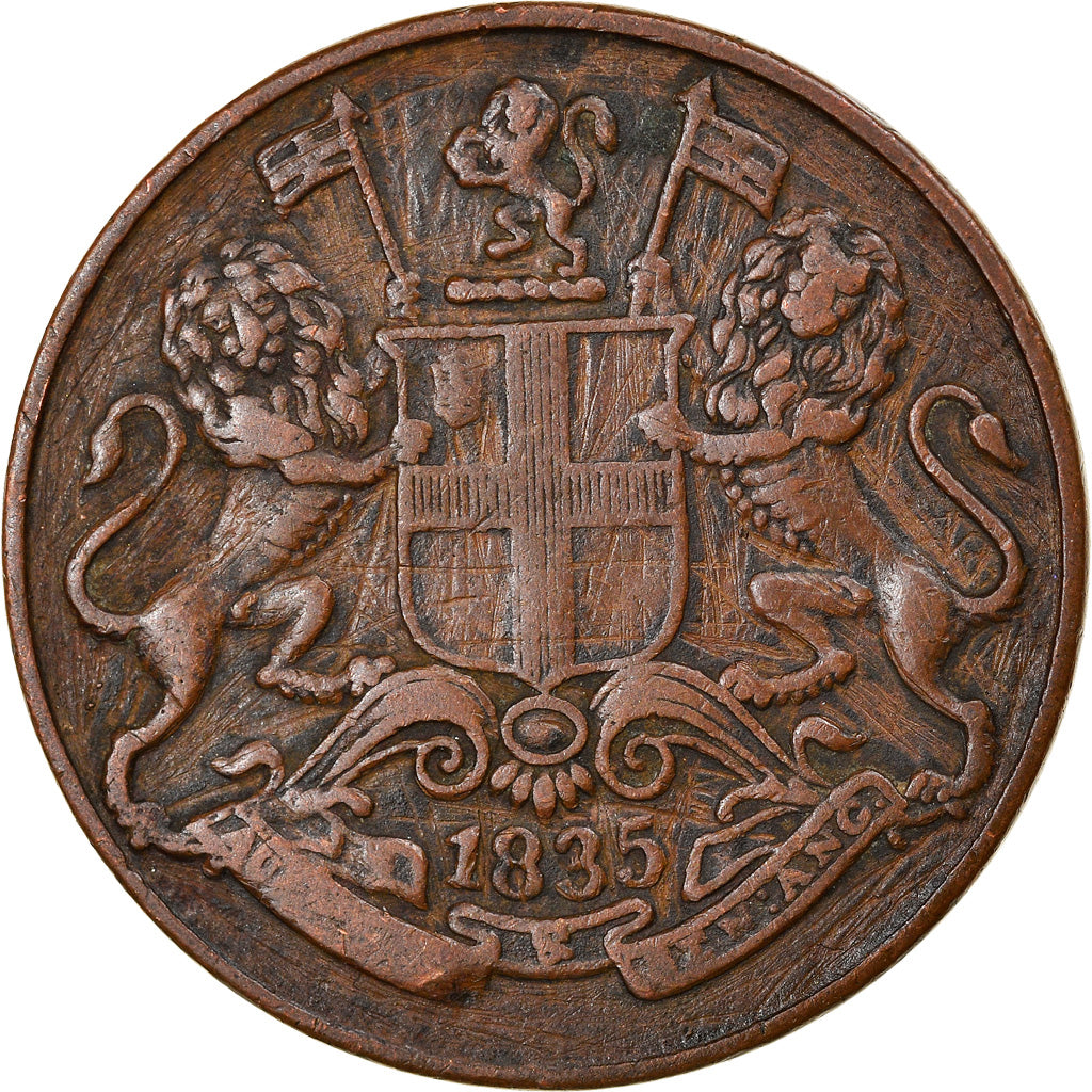 Coin, INDIA-BRITISH, 1/4 Anna, 1835, Bombay, EF(40-45), Copper, KM:446.2