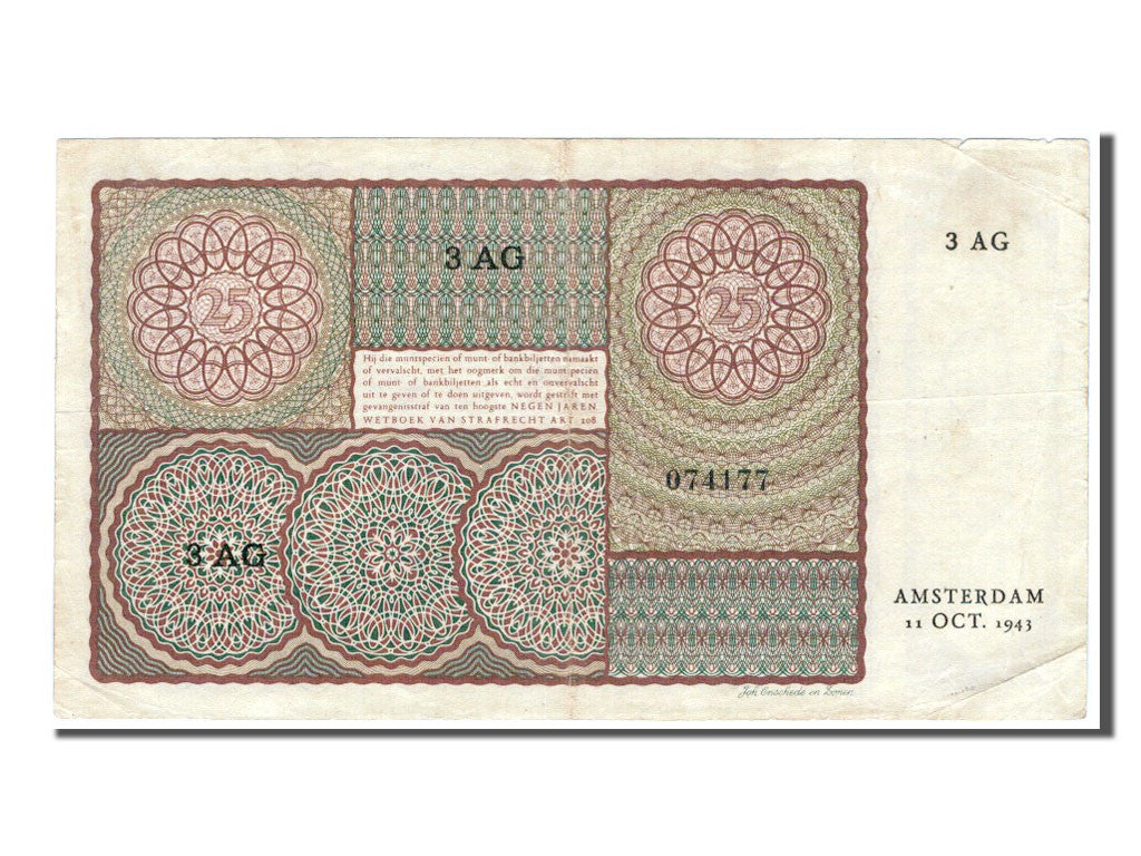 Banconote, Paesi Bassi, 25 Gulden, 1943, BB