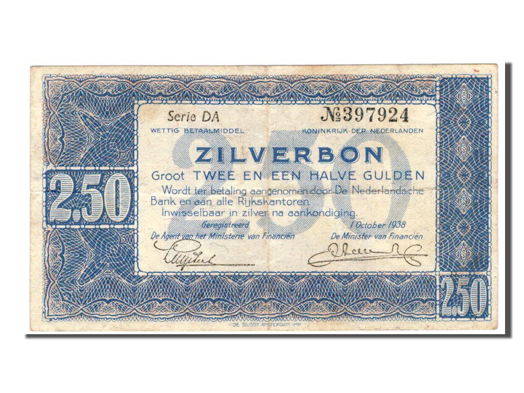 Paesi Bassi, 2 1/2 Gulden, 1938, BB