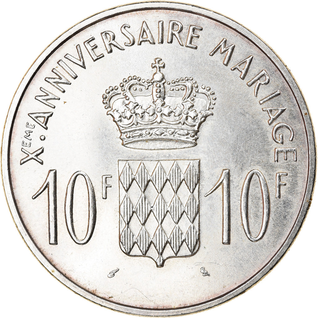 Coin, Monaco, 10 Francs, 1966, 10th Wedding Anniversary, AU(55-58), Silver
