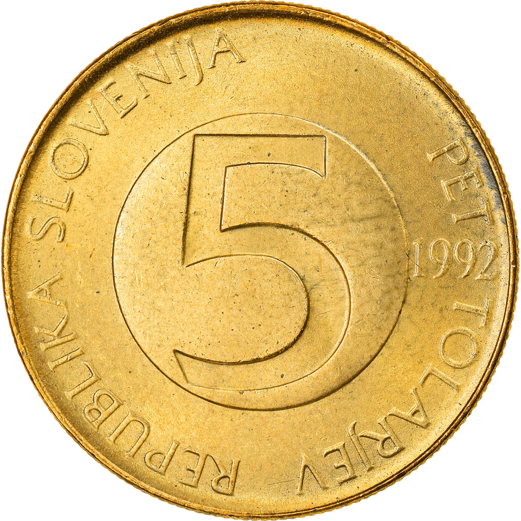 Moneta, Slovenia, 5 Tolarjev, 1992, BB+, Nichel-ottone, KM:6
