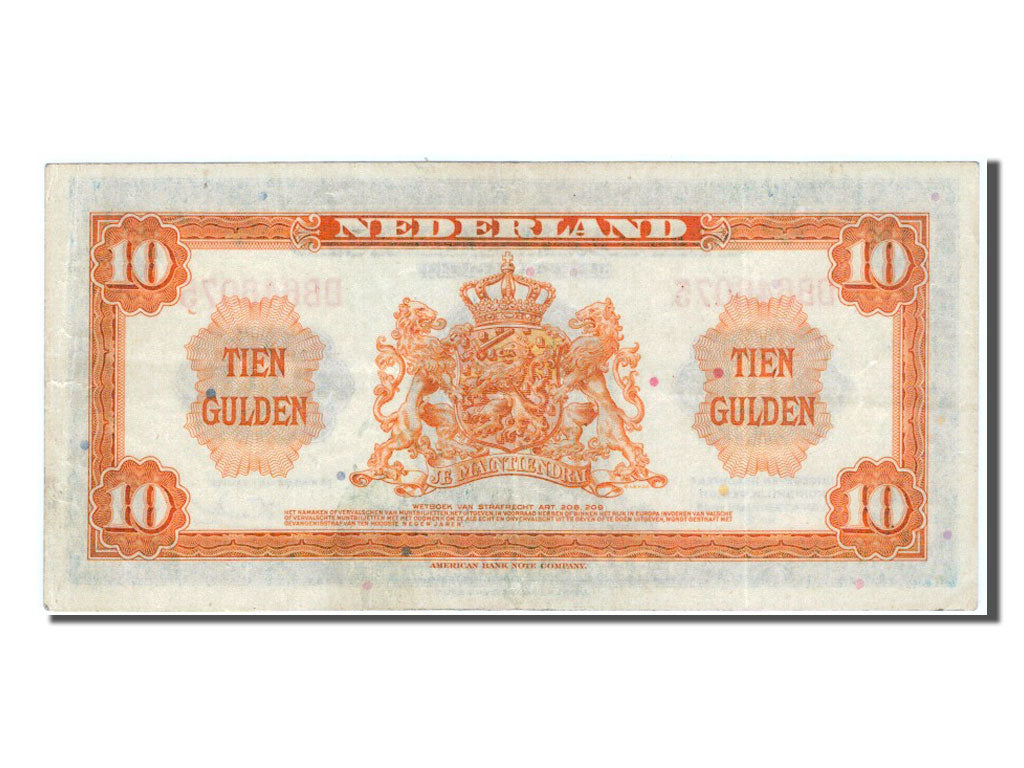 Netherlands, 10 Gulden, 1943, KM #66a, AU(50-53), DB
