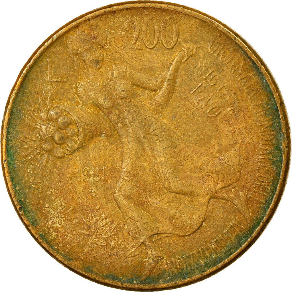 Moeda, Itália, 200 Lire, 1981, Rome, VF(20-25), Alumínio-Bronze, KM:109