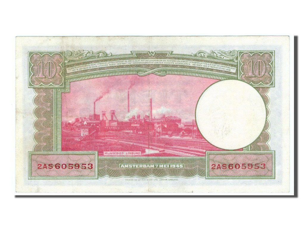 Netherlands, 10 Gulden, 1945, KM #75a, AU(55-58), 2AS