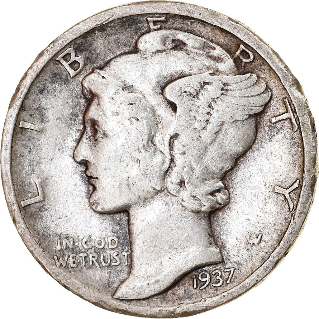 Coin, United States, Mercury Dime, Dime, 1937, U.S. Mint, Philadelphia
