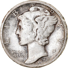 Moneda, Estados Unidos, Mercury Dime, Dime, 1937, U.S. Mint, Philadelphia, MBC