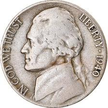 Coin, United States, Jefferson Nickel, 5 Cents, 1940, U.S. Mint, Denver