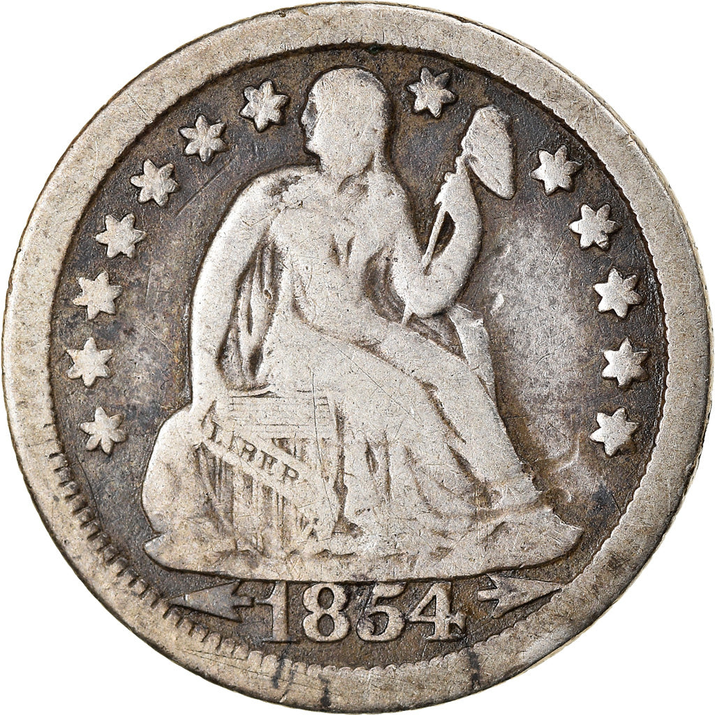 Coin, United States, Seated Liberty Dime, Dime, 1854, U.S. Mint, New Orleans