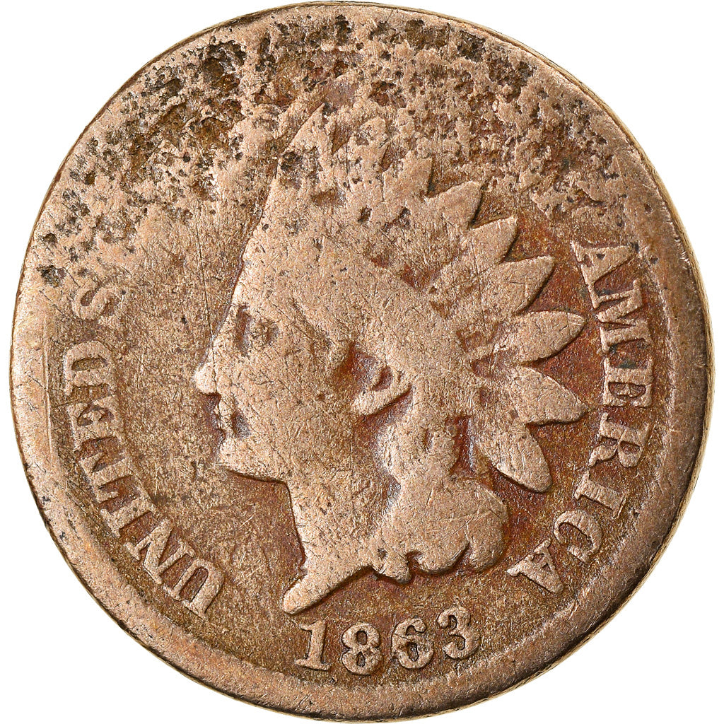 Coin, United States, Indian Head Cent, Cent, 1863, U.S. Mint, Philadelphia