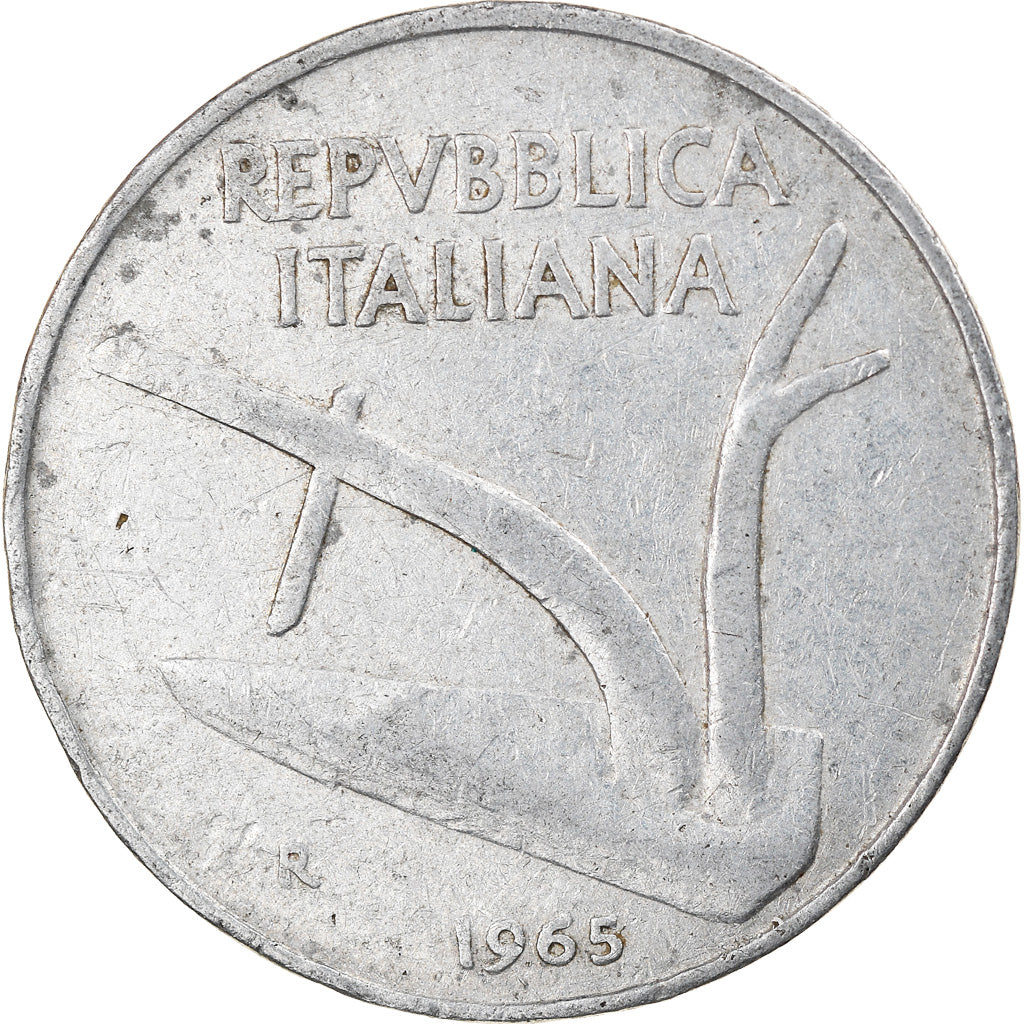 Coin, Italy, 10 Lire, 1965, Rome, EF(40-45), Aluminum, KM:93