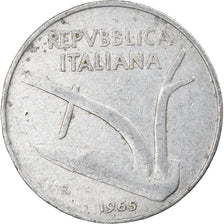 Coin, Italy, 10 Lire, 1965, Rome, EF(40-45), Aluminum, KM:93